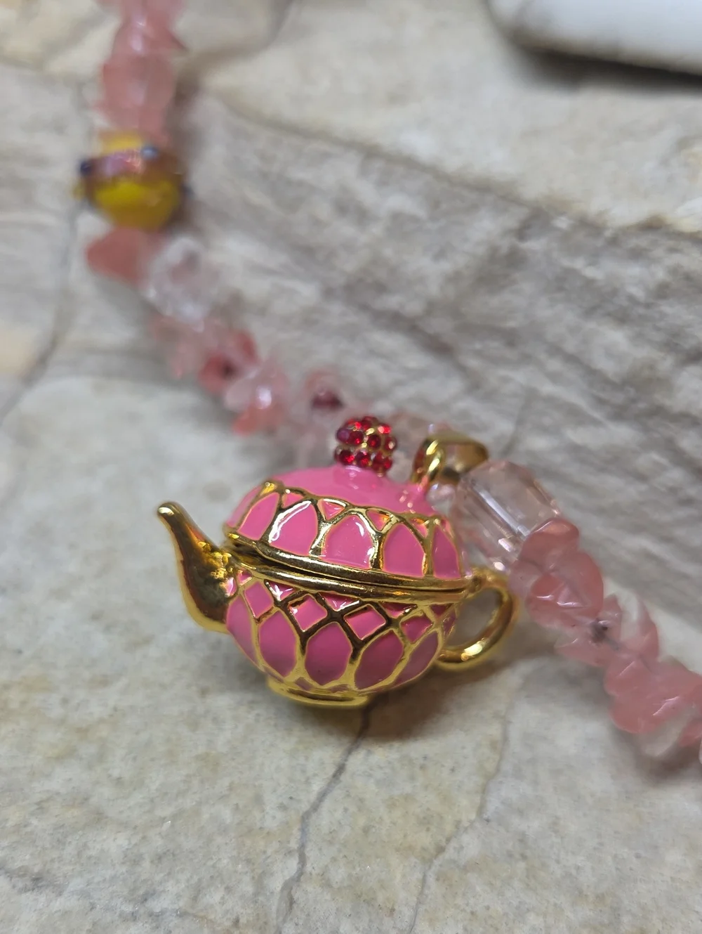 Tea Party Wedding Cake Beaded Necklace with Teapot Pendant & Tea Cup Earrings